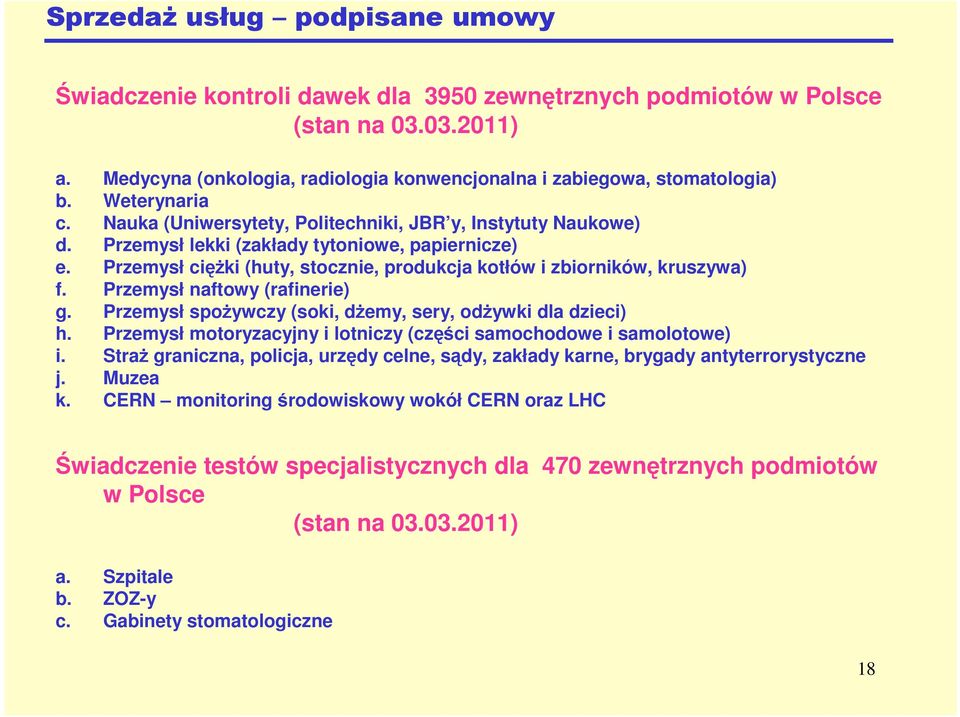 Przemysł ciężki (huty, stocznie, produkcja kotłów i zbiorników, kruszywa) f. Przemysł naftowy (rafinerie) g. Przemysł spożywczy (soki, dżemy, sery, odżywki dla dzieci) h.