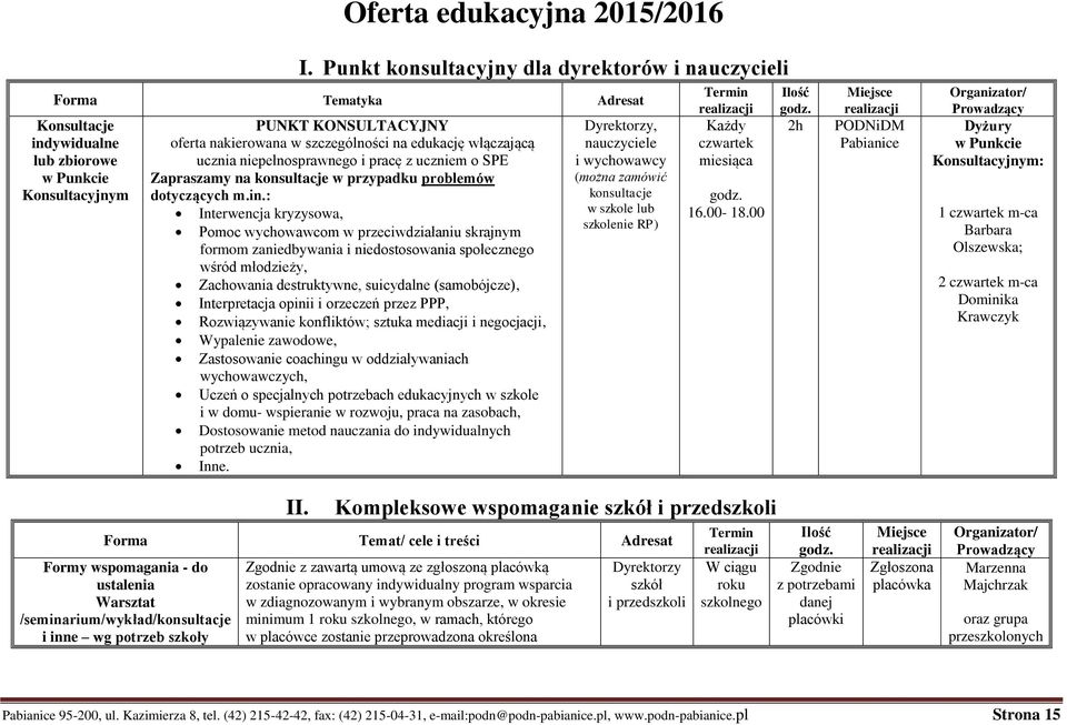 edukację włączającą ucznia niepełnosprawnego i pracę z uczniem o SPE Zapraszamy na konsultacje w przypadku problemów dotyczących m.in.