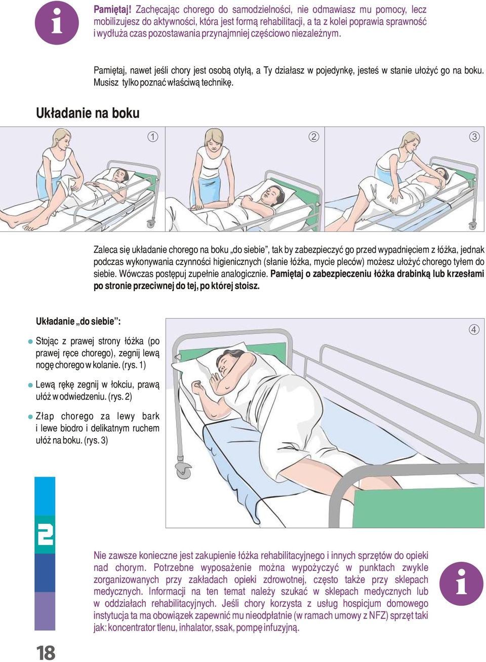 przynajmniej częściowo niezależnym. Układanie na boku Pamiętaj, nawet jeśli chory jest osobą otyłą, a Ty działasz w pojedynkę, jesteś w stanie ułożyć go na boku. Musisz tylko poznać właściwą technikę.