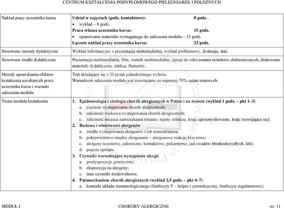 Stosowane środki dydaktyczne Metody sprawdzania efektów kształcenia uzyskanych przez uczestnika kursu i warunki zaliczenia modułu Prezentacja multimedialna, film, rzutnik multimedialny, sprzęt do