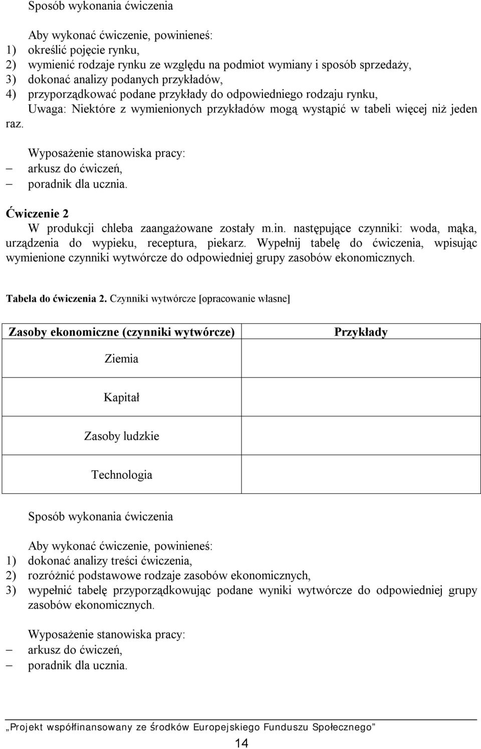 Wyposażenie stanowiska pracy: arkusz do ćwiczeń, poradnik dla ucznia. Ćwiczenie 2 W produkcji chleba zaangażowane zostały m.in.