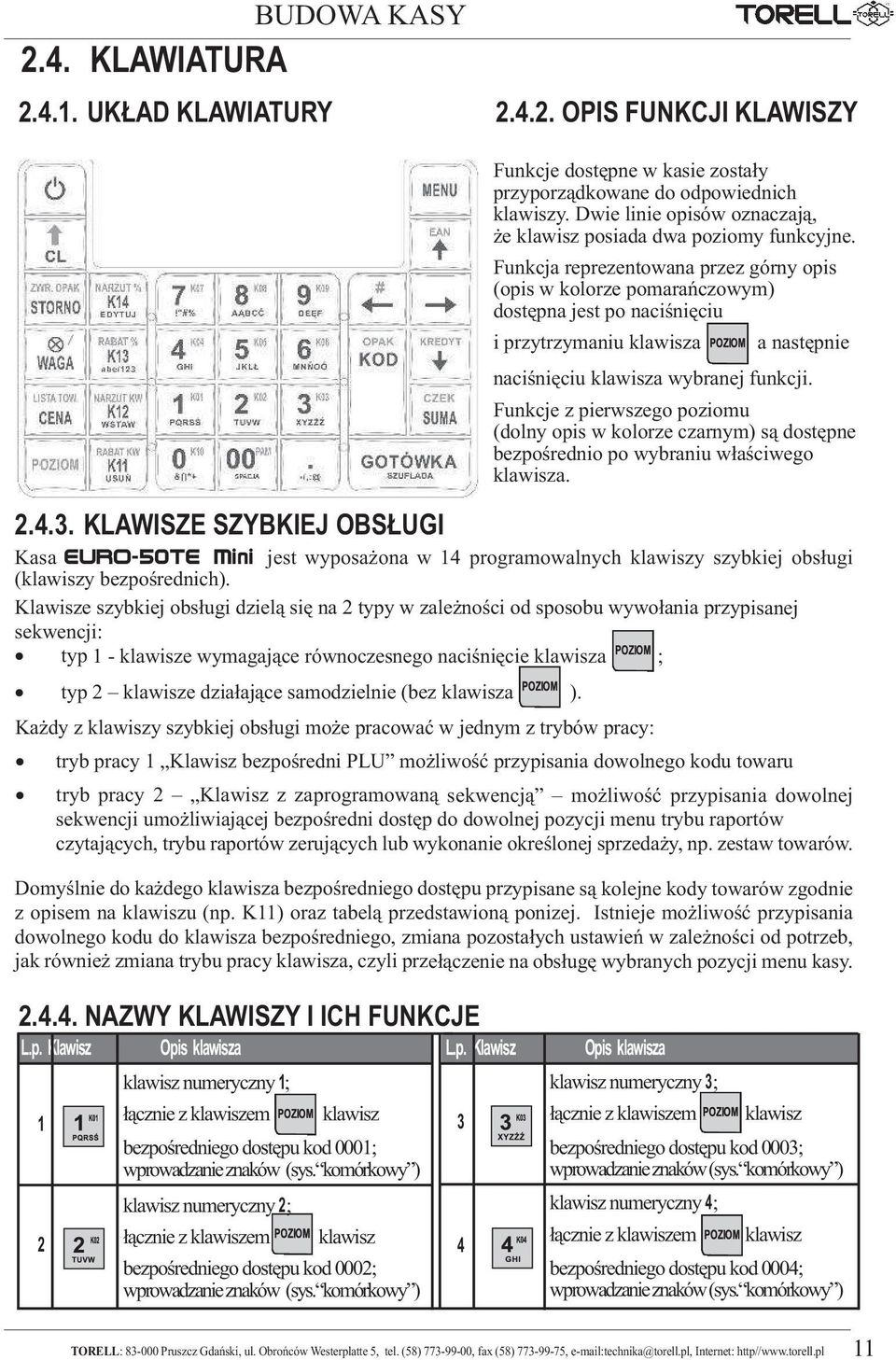 Funkcja reprezentowana przez górny opis (opis w kolorze pomarańczowym) dostępna jest po naciśnięciu i przytrzymaniu klawisza a następnie naciśnięciu klawisza wybranej funkcji.