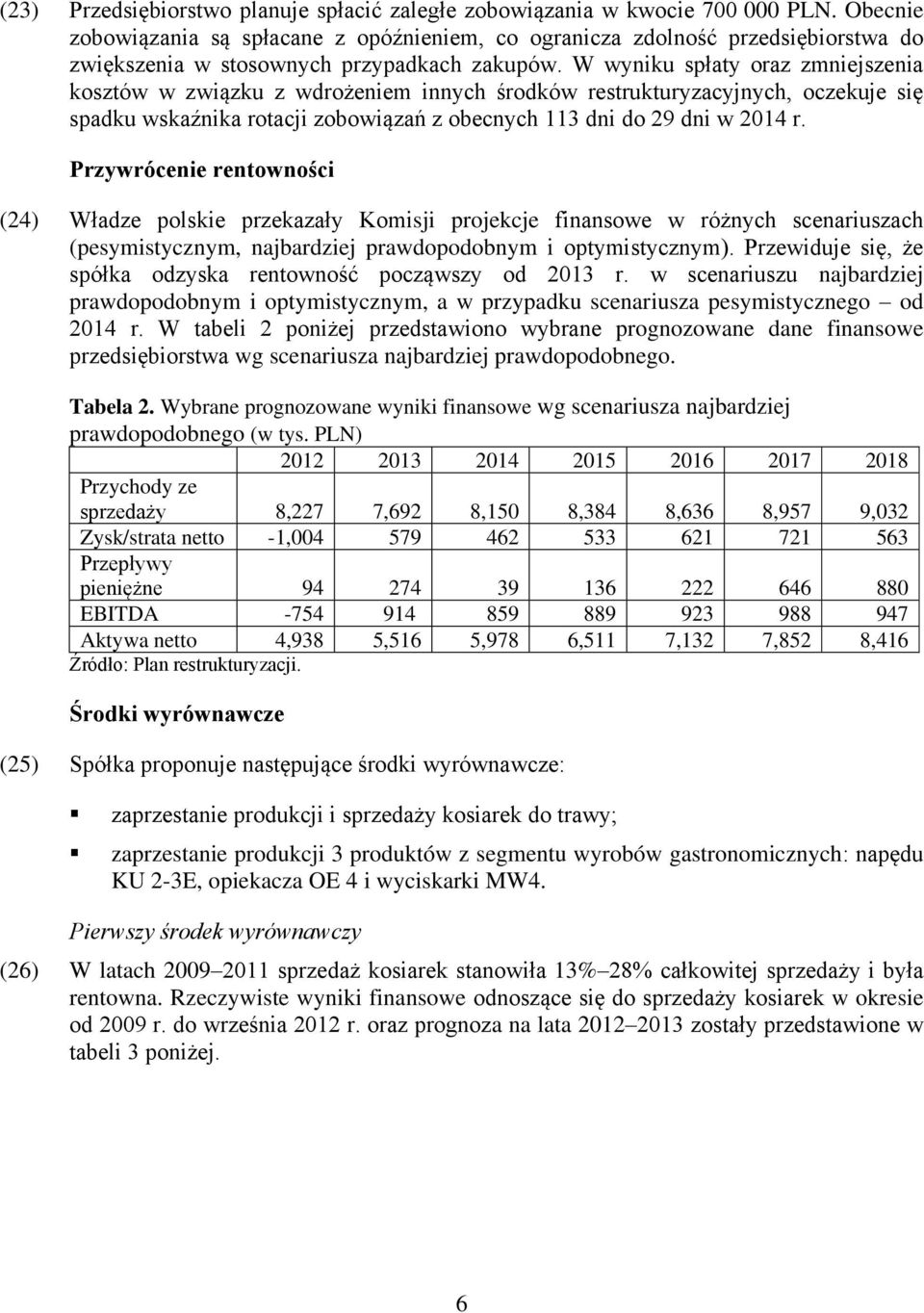 W wyniku spłaty oraz zmniejszenia kosztów w związku z wdrożeniem innych środków restrukturyzacyjnych, oczekuje się spadku wskaźnika rotacji zobowiązań z obecnych 113 dni do 29 dni w 2014 r.