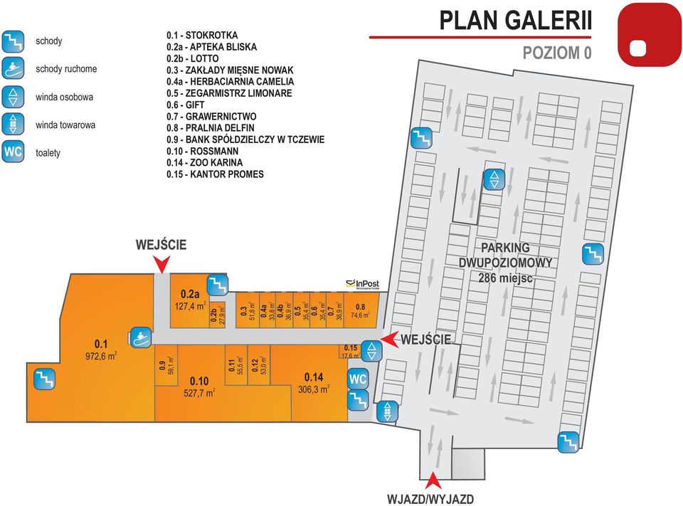 10 - ROSSMANN 0.14 - ZOO KARINA 0.15 - KANTOR PROMES PLAN GALERII POZIOM 0 WEJŚCIE 0.a 17,4 m 0.b 7,9 m 0.3 51,8 m 0.4a 33,8 m 0.4b 36,9 m 0.