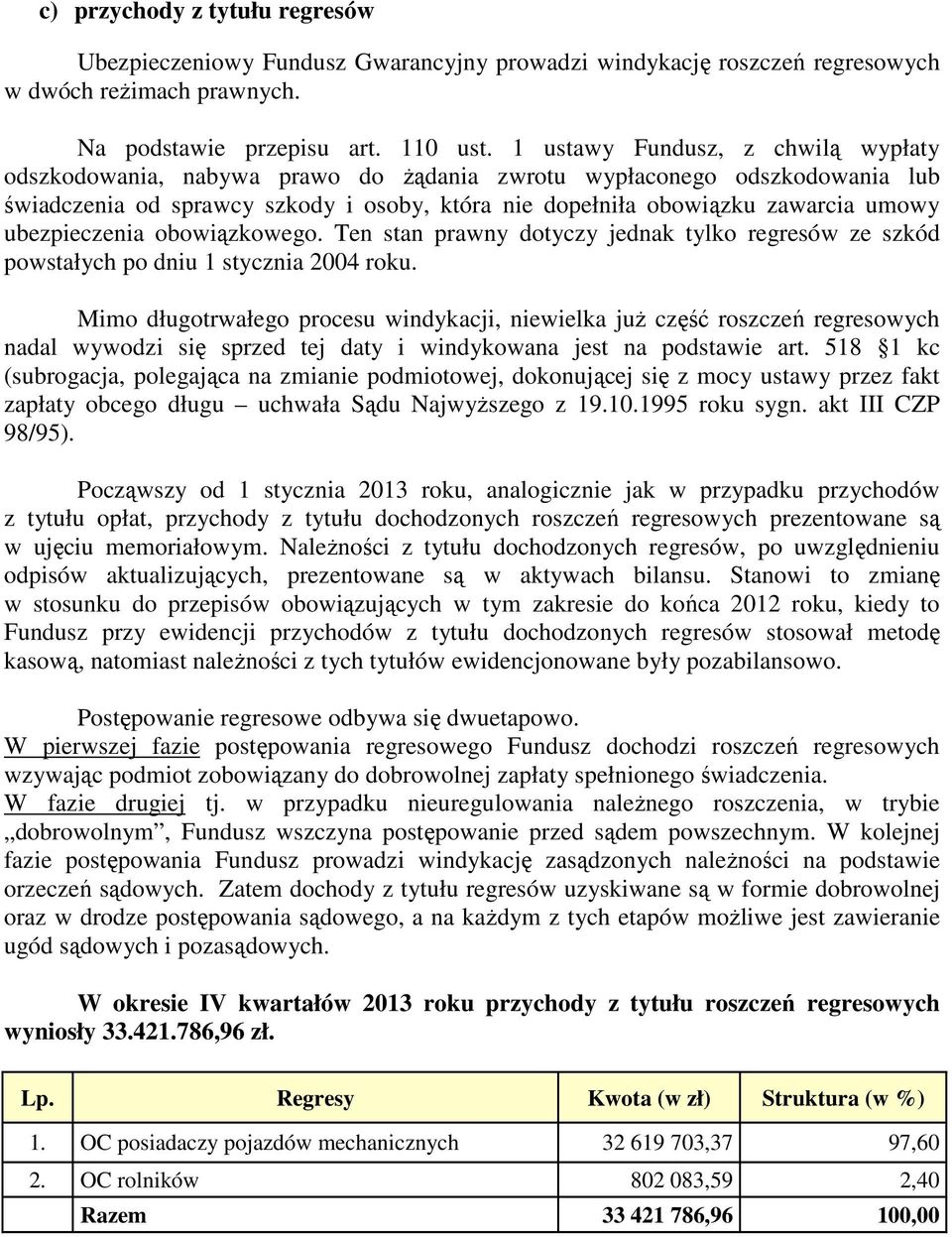 ubezpieczenia obowiązkowego. Ten stan prawny dotyczy jednak tylko regresów ze szkód powstałych po dniu 1 stycznia 2004 roku.