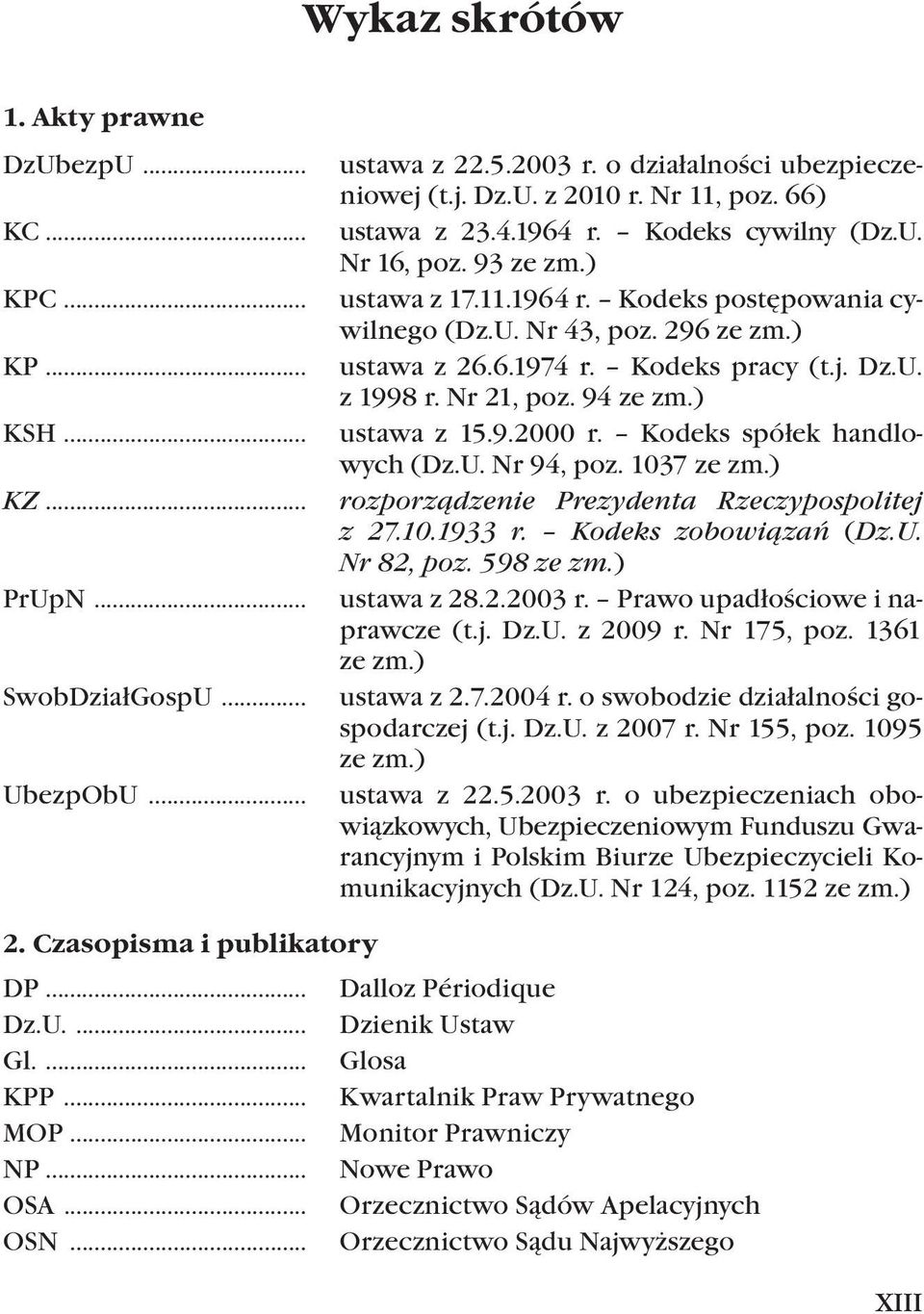 U. z 1998 r. Nr 21, poz. 94 ze zm.) ustawa z 15.9.2000 r. Kodeks spółek handlowych (Dz.U. Nr 94, poz. 1037 ze zm.) rozporządzenie Prezydenta Rzeczypospolitej z 27.10.1933 r. Kodeks zobowiązań (Dz.U. Nr 82, poz.