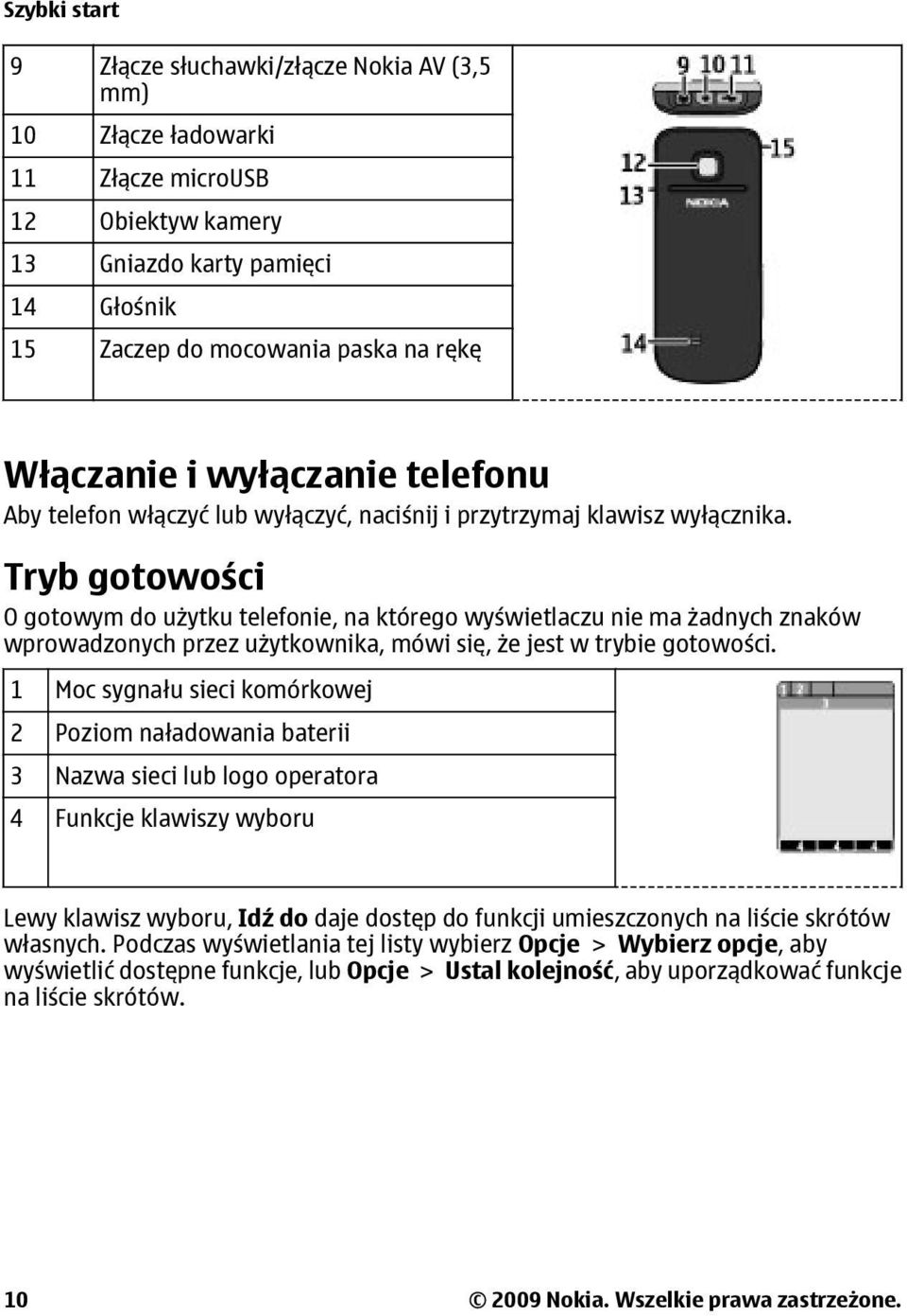 Tryb gotowości O gotowym do użytku telefonie, na którego wyświetlaczu nie ma żadnych znaków wprowadzonych przez użytkownika, mówi się, że jest w trybie gotowości.