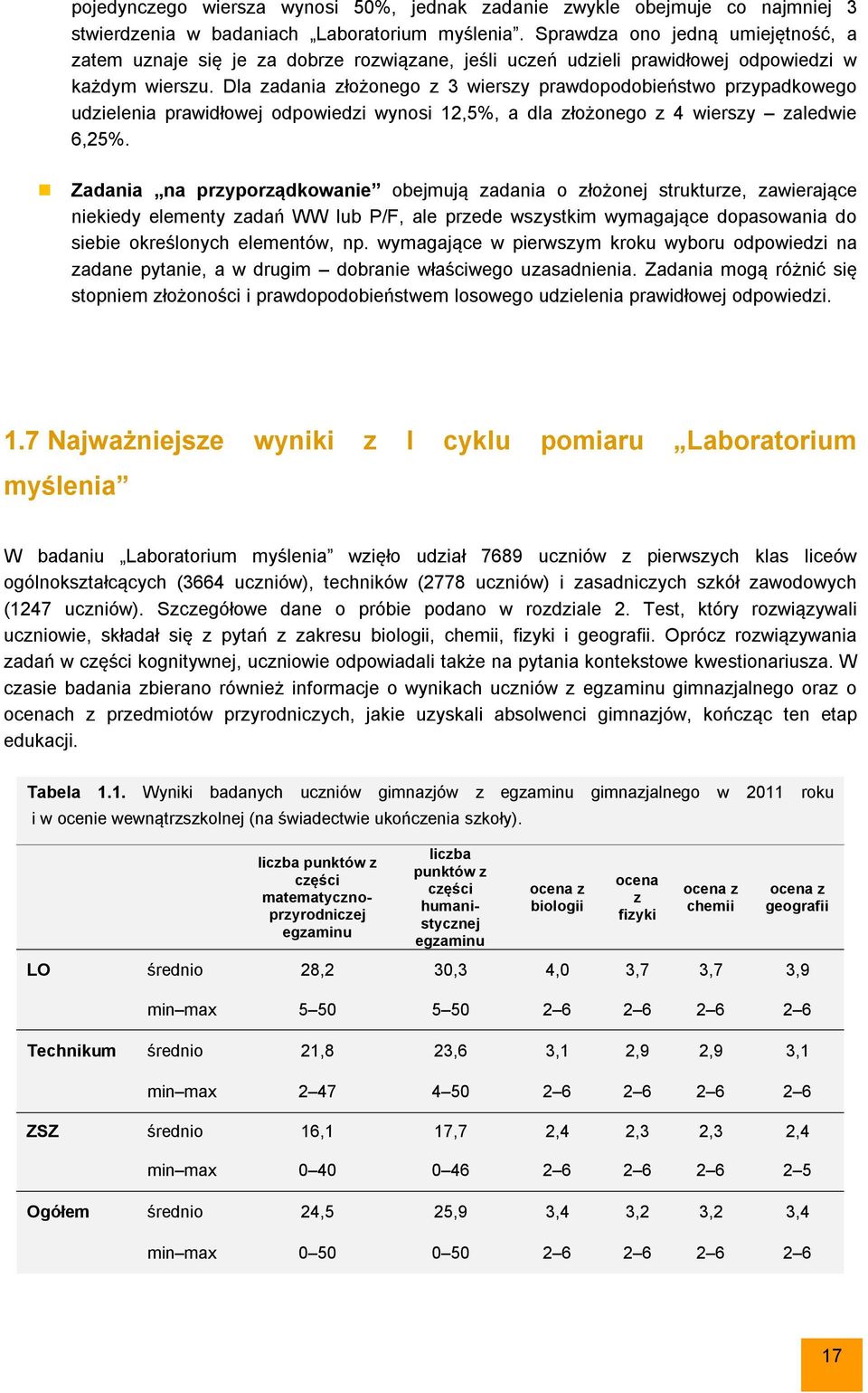 Dla zadania złożonego z 3 wierszy prawdopodobieństwo przypadkowego udzielenia prawidłowej odpowiedzi wynosi 12,5%, a dla złożonego z 4 wierszy zaledwie 6,25%.