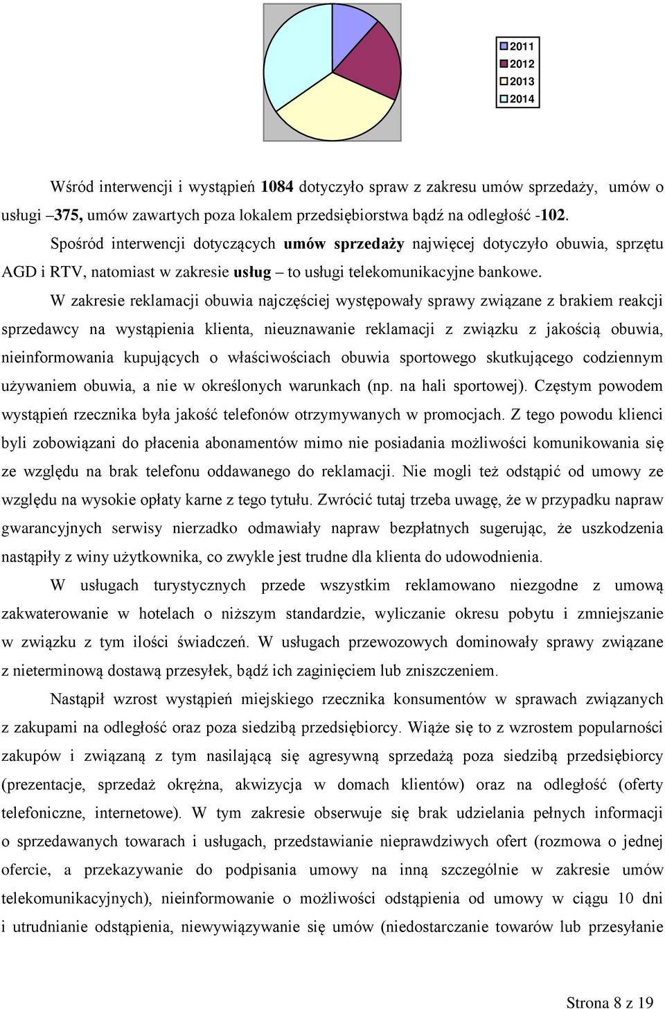 W zakresie reklamacji obuwia najczęściej występowały sprawy związane z brakiem reakcji sprzedawcy na wystąpienia klienta, nieuznawanie reklamacji z związku z jakością obuwia, nieinformowania