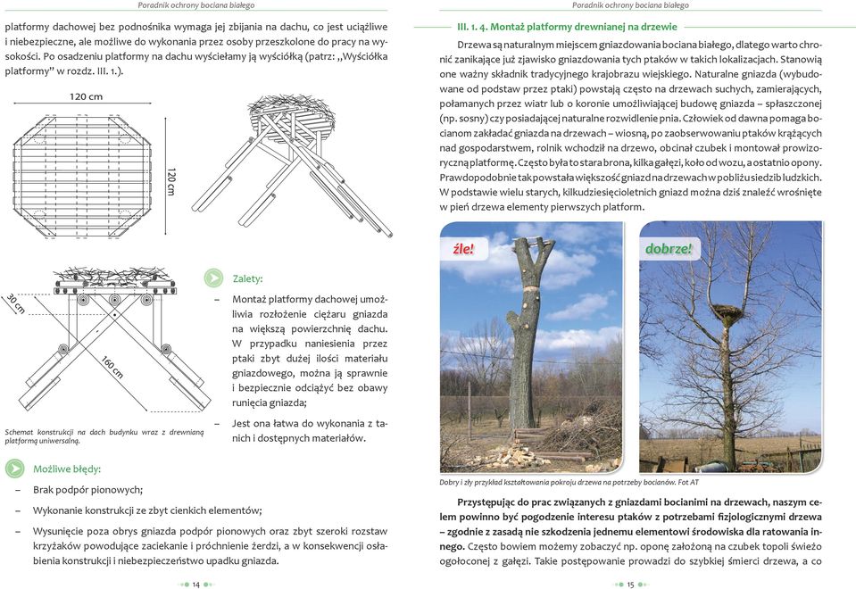 Montaż platformy drewnianej na drzewie Drzewa są naturalnym miejscem gniazdowania bociana białego, dlatego warto chronić zanikające już zjawisko gniazdowania tych ptaków w takich lokalizacjach.