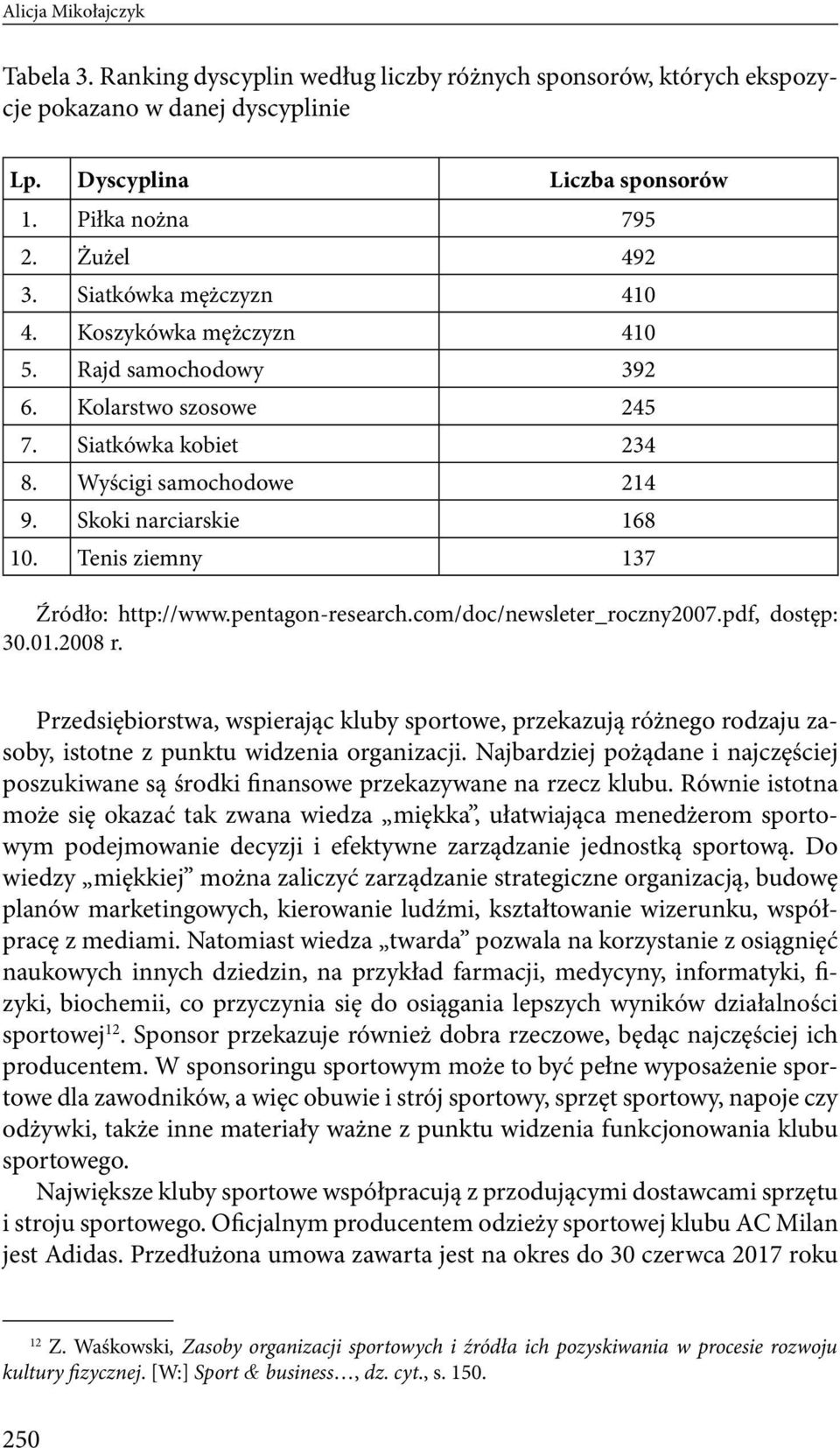 Tenis ziemny 137 Źródło: http://www.pentagon-research.com/doc/newsleter_roczny2007.pdf, dostęp: 30.01.2008 r.