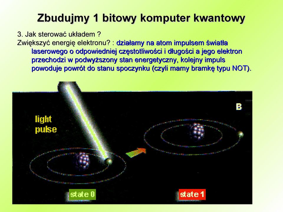 : działamy na atom impulsem światła laserowego o odpowiedniej częstotliwości i