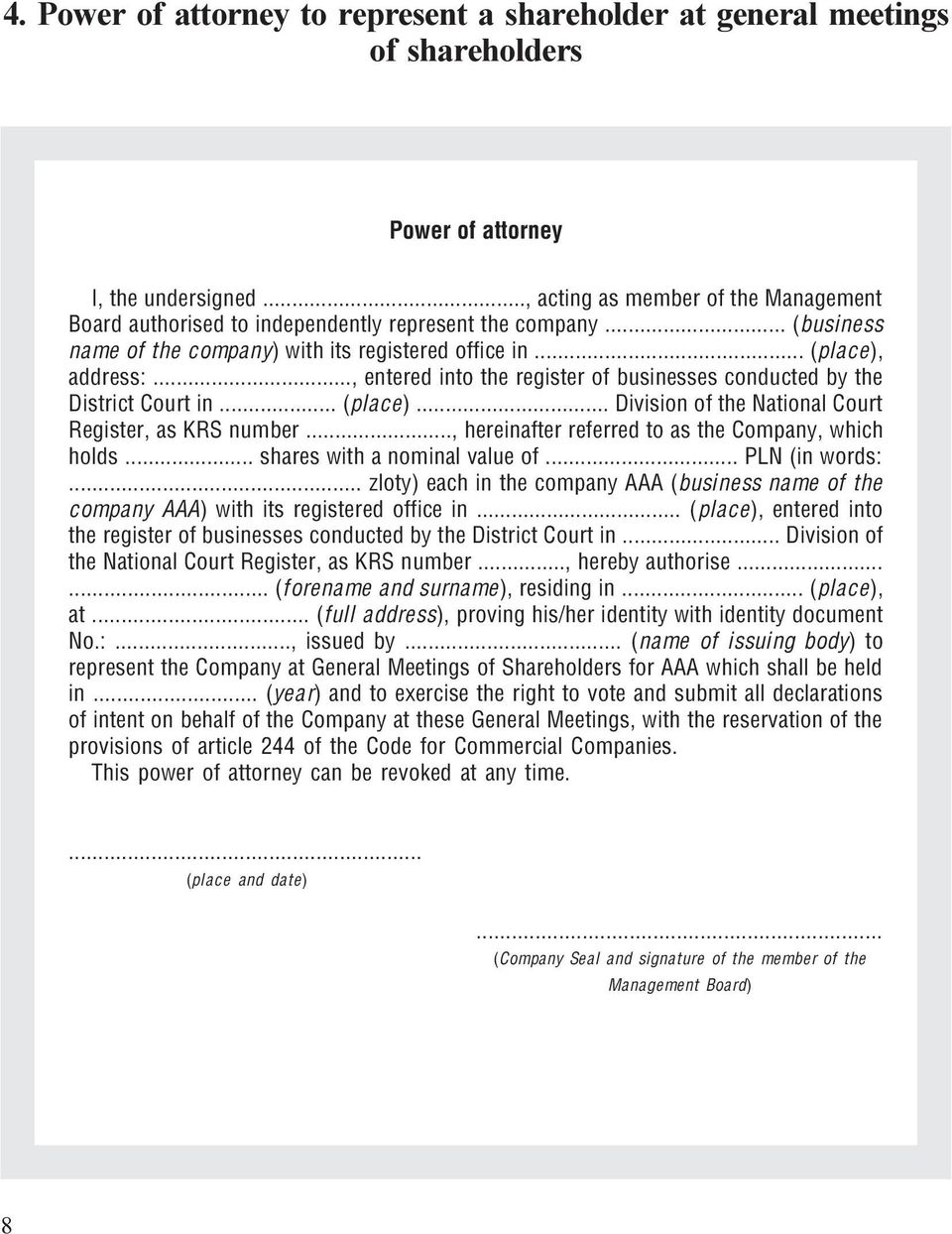 .., entered into the register of businesses conducted by the District Court in... (place)... Division of the National Court Register, as KRS number.