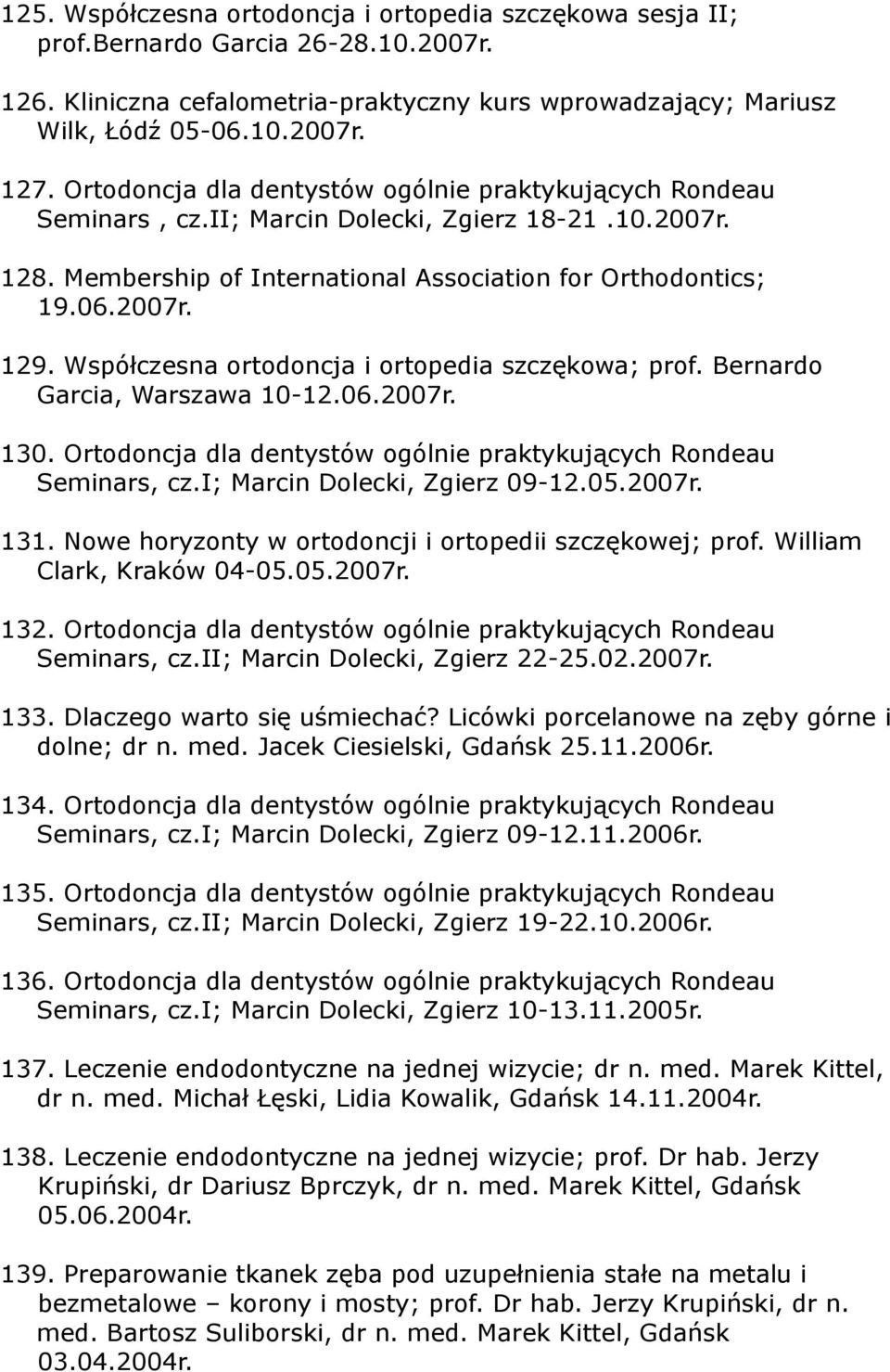 Współczesna ortodoncja i ortopedia szczękowa; prof. Bernardo Garcia, Warszawa 10-12.06.2007r. 130. Ortodoncja dla dentystów ogólnie praktykujących Rondeau Seminars, cz.i; Marcin Dolecki, Zgierz 09-12.