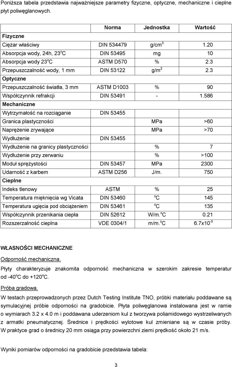 3 Optyczne Przepuszczalność światła, 3 mm ASTM D1003 % 90 Współczynnik refrakcji DIN 53491-1.