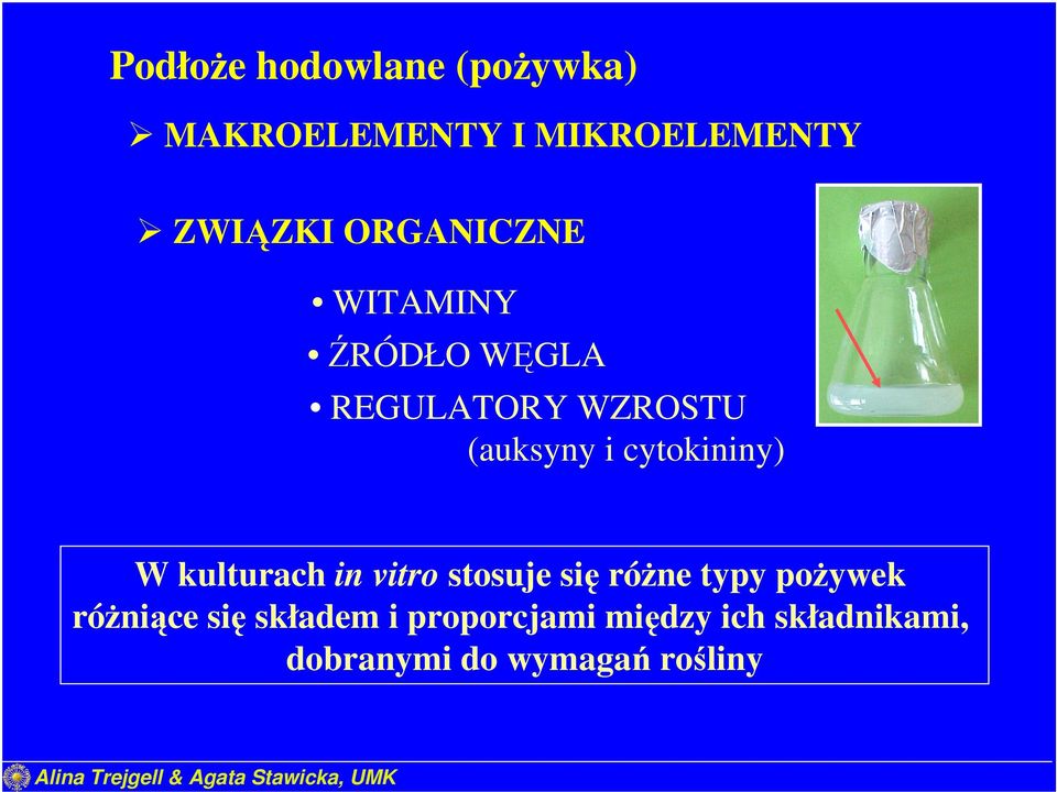 cytokininy) W kulturach in vitro stosuje się różne typy pożywek