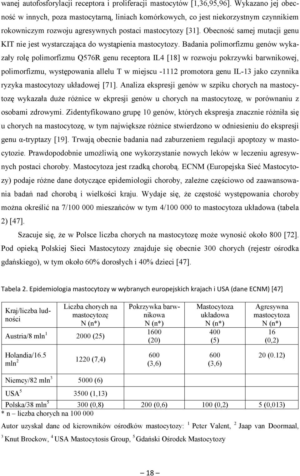 Obecność samej mutacji genu KIT nie jest wystarczająca do wystąpienia mastocytozy.