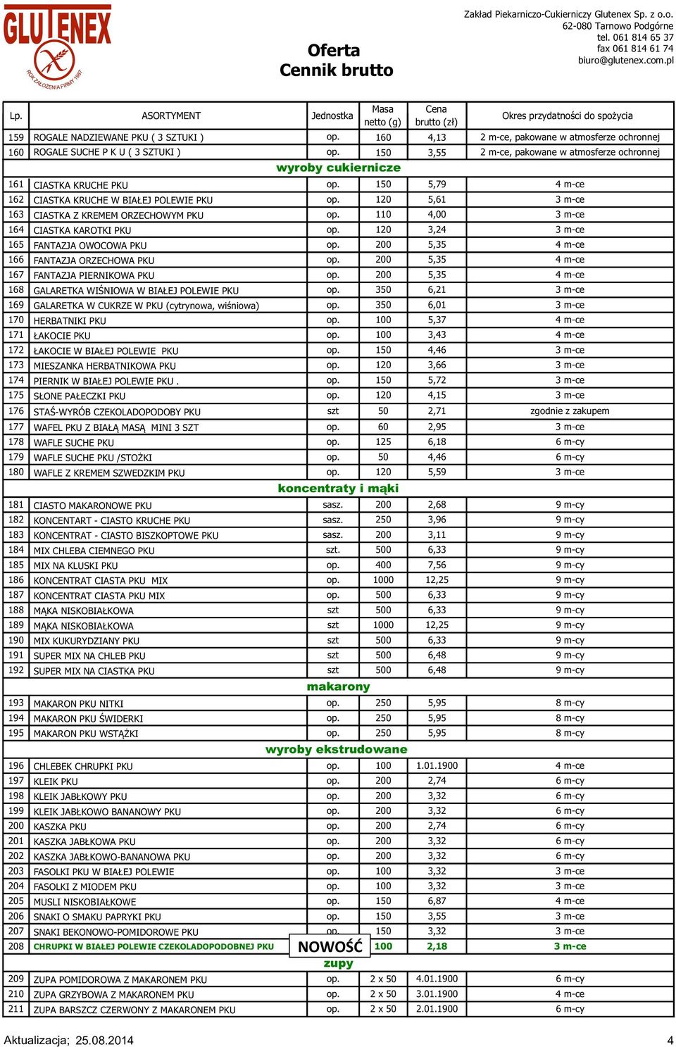 BIAŁEJ POLEWIE PKU, GALARETKA W CUKRZE W PKU (cytrynowa, wiśniowa),0 0 HERBATNIKI PKU, ŁAKOCIE PKU, ŁAKOCIE W BIAŁEJ POLEWIE PKU, MIESZANKA HERBATNIKOWA PKU 0, PIERNIK W BIAŁEJ POLEWIE PKU.