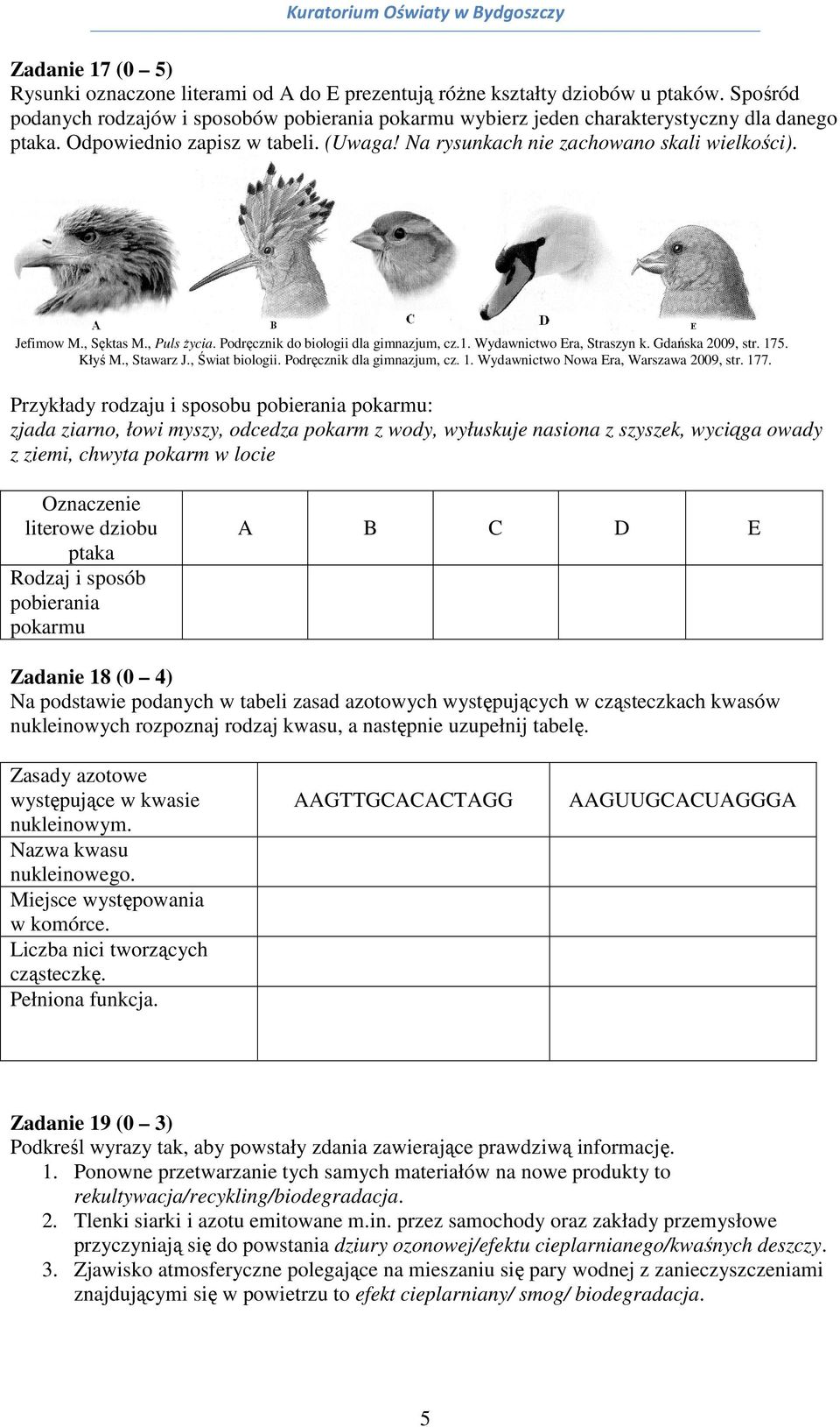 , Sęktas M., Puls życia. Podręcznik do biologii dla gimnazjum, cz.1. Wydawnictwo Era, Straszyn k. Gdańska 2009, str. 175. Kłyś M., Stawarz J., Świat biologii. Podręcznik dla gimnazjum, cz. 1. Wydawnictwo Nowa Era, Warszawa 2009, str.