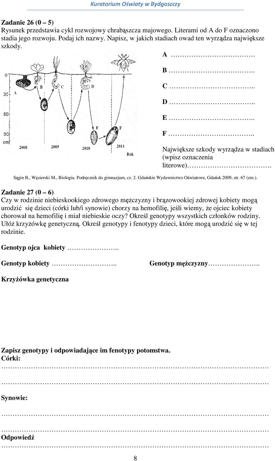 Zadanie 27 (0 6) Czy w rodzinie niebieskookiego zdrowego mężczyzny i brązowookiej zdrowej kobiety mogą urodzić się dzieci (córki lub/i synowie) chorzy na hemofilię, jeśli wiemy, że ojciec kobiety