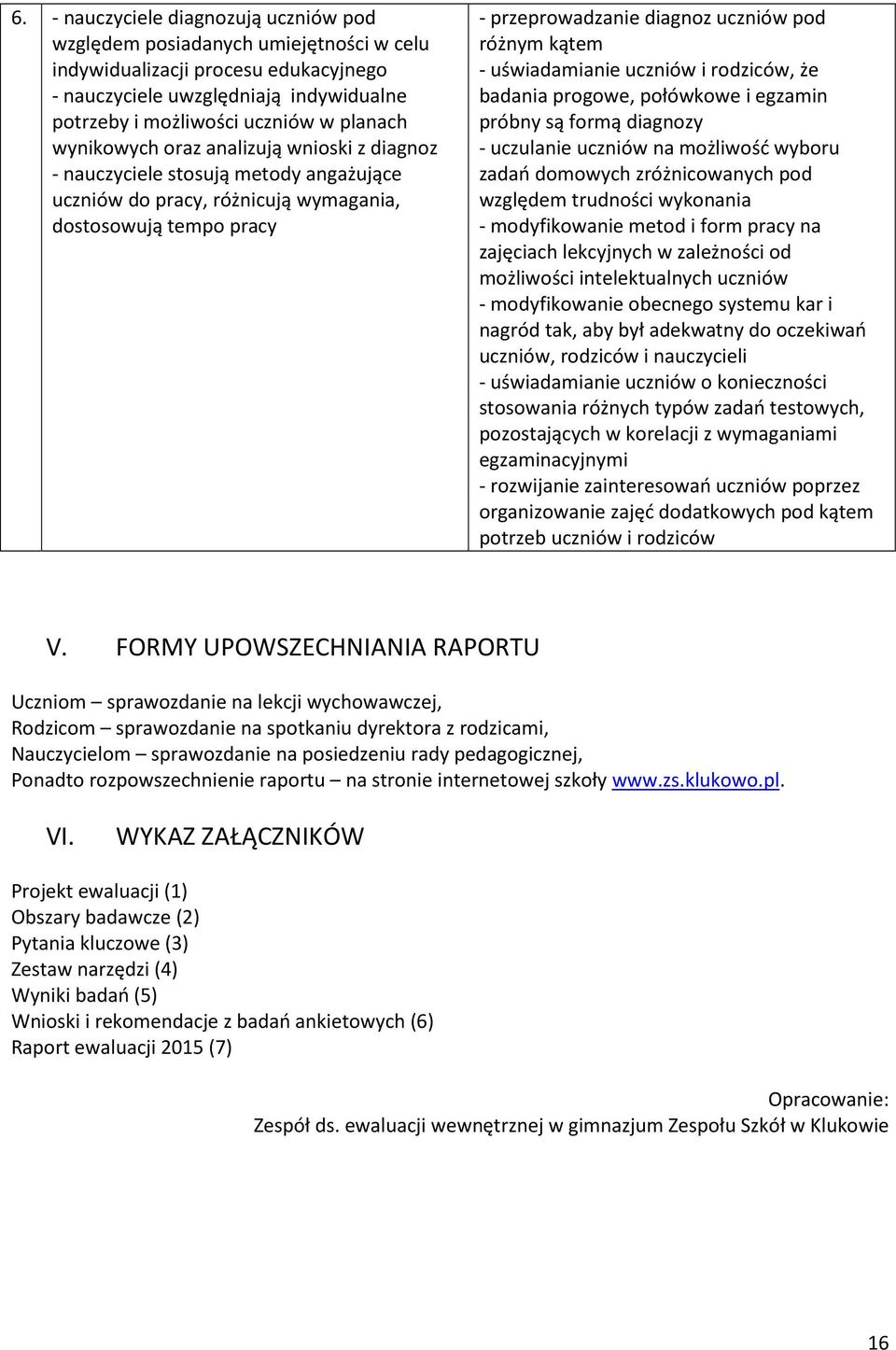 uświadamianie uczniów i rodziców, że badania progowe, połówkowe i egzamin próbny są formą diagnozy - uczulanie uczniów na możliwość wyboru zadań domowych zróżnicowanych pod względem trudności