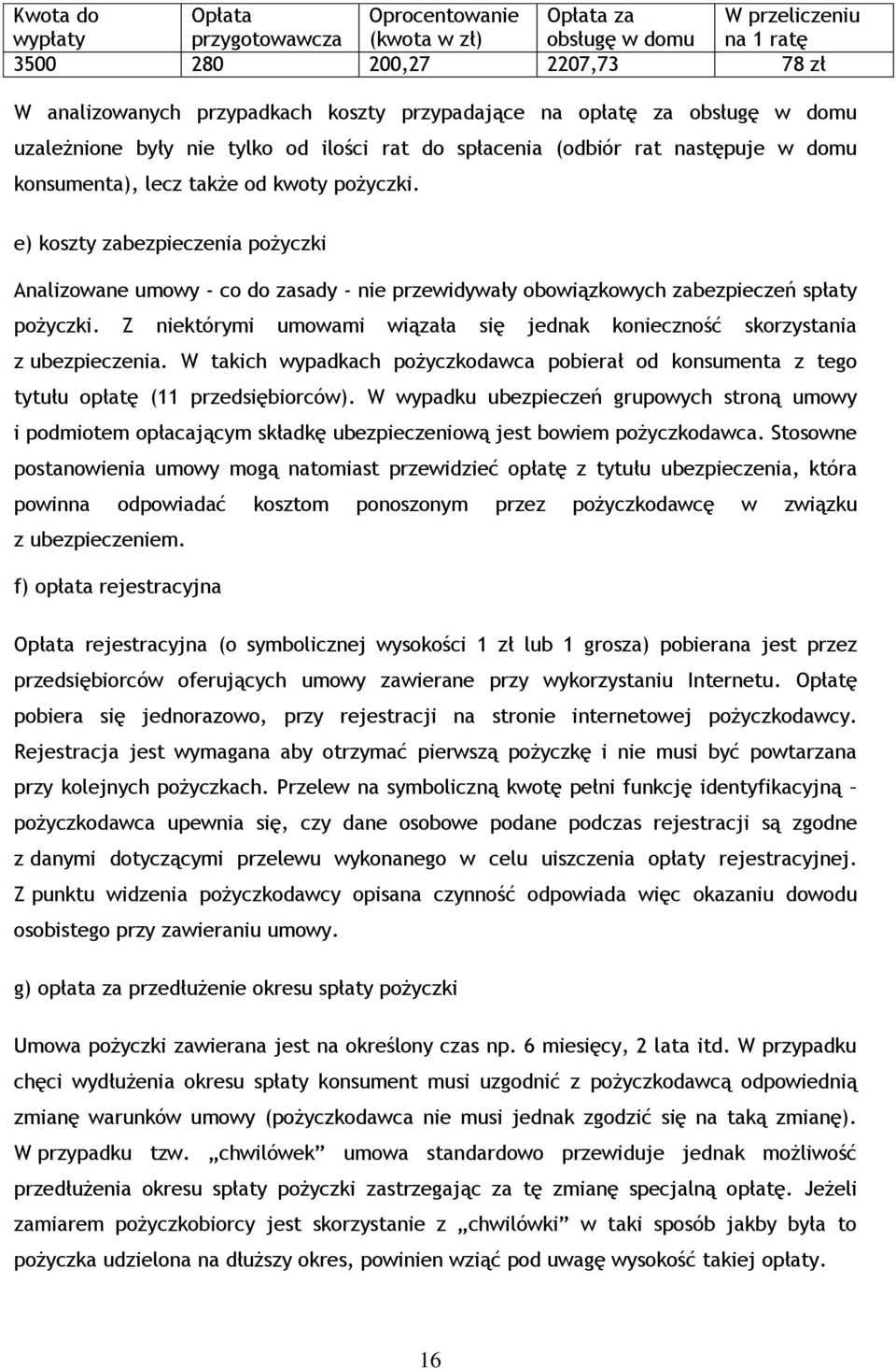 e) koszty zabezpieczenia pożyczki Analizowane umowy - co do zasady - nie przewidywały obowiązkowych zabezpieczeń spłaty pożyczki.