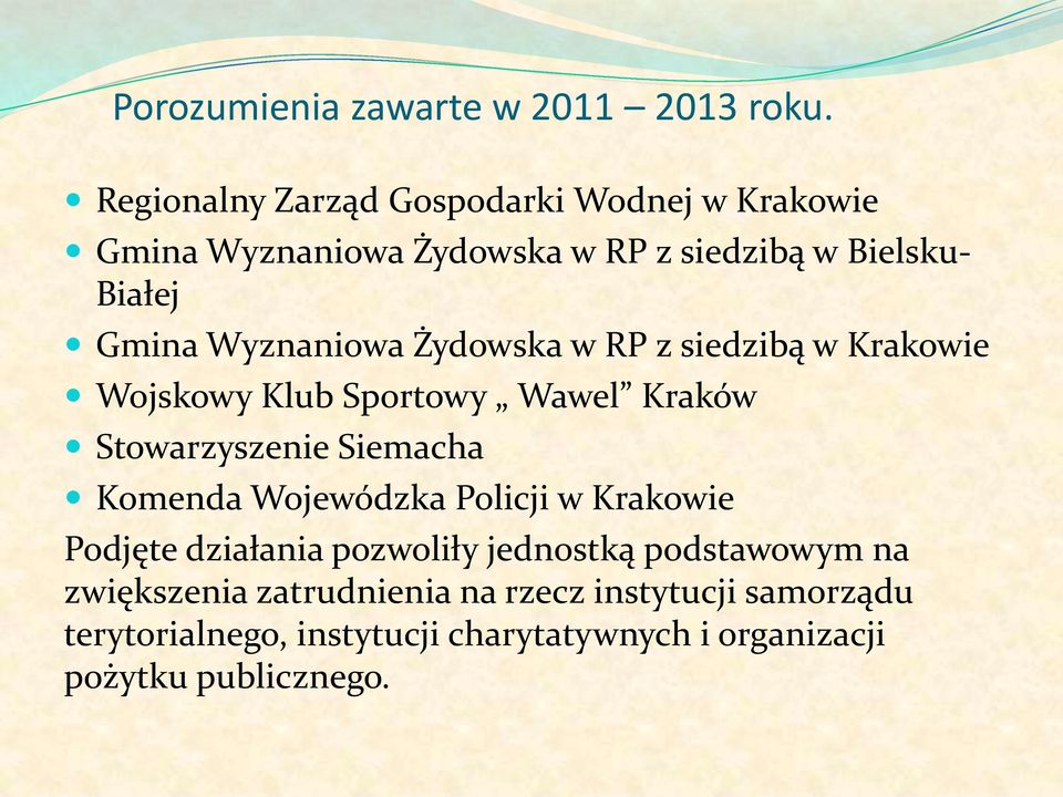 Wyznaniowa Żydowska w RP z siedzibą w Krakowie Wojskowy Klub Sportowy Wawel Kraków Stowarzyszenie Siemacha Komenda