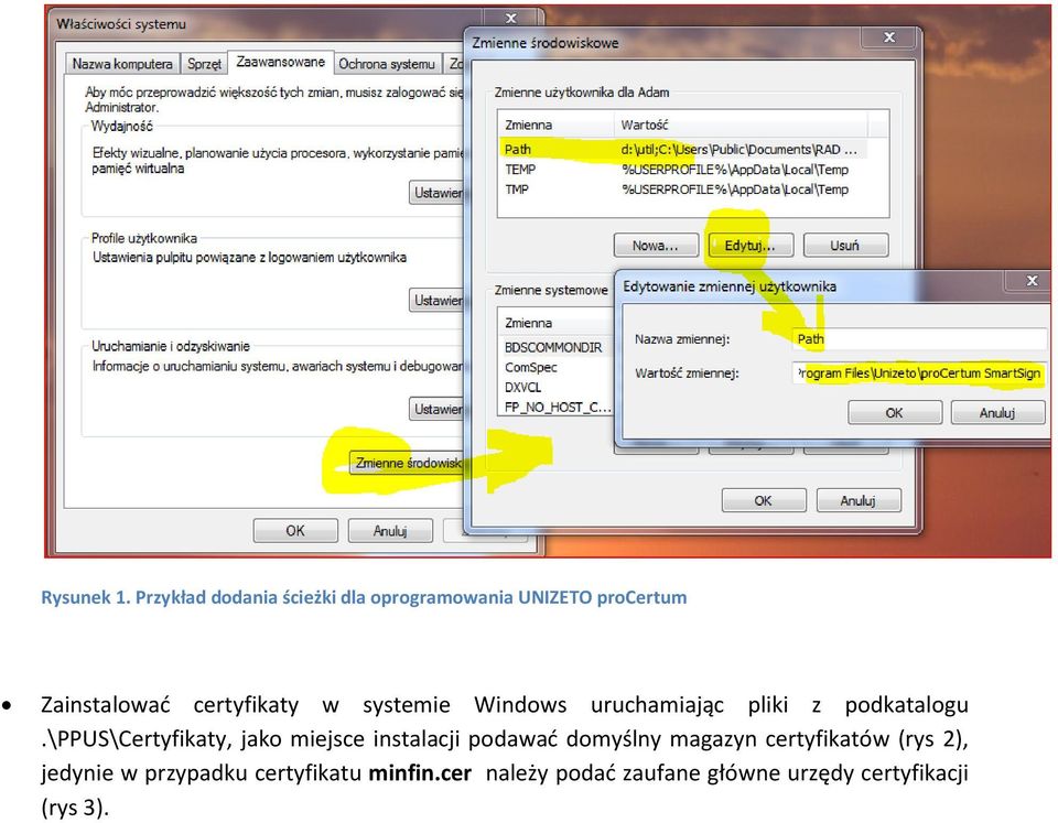 certyfikaty w systemie Windows uruchamiając pliki z podkatalogu.