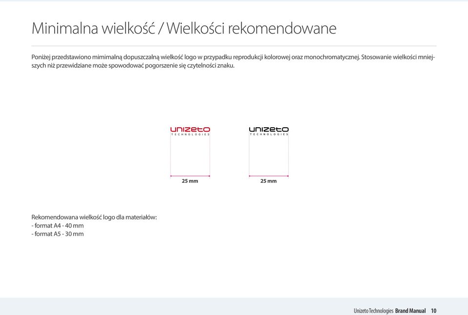 Stosowanie wielkości mniejszych niż przewidziane może spowodować pogorszenie się czytelności