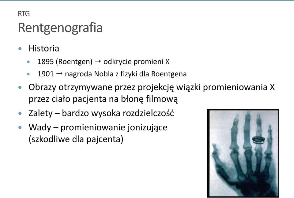 wiązki promieniowania X przez ciało pacjenta na błonę filmową Zalety