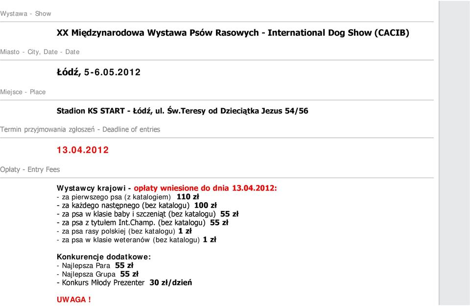 2012 Wystawcy krajowi - opłaty wniesione do dnia 13.04.