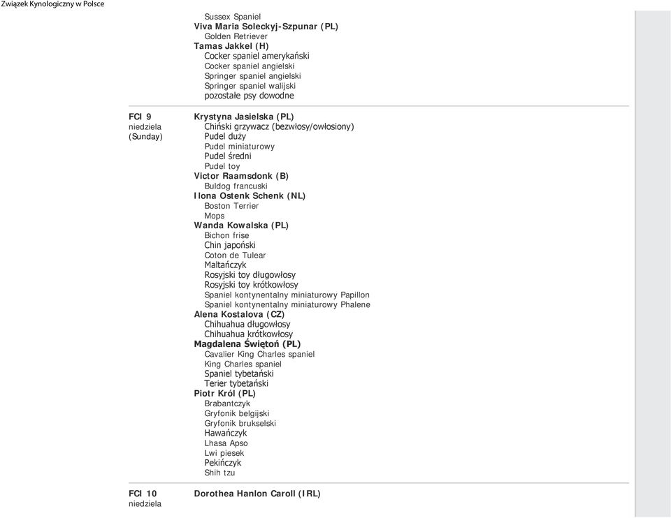 (NL) Boston Terrier Mops Wanda Kowalska (PL) Bichon frise Chin japoński Coton de Tulear Maltańczyk Rosyjski toy długowłosy Rosyjski toy krótkowłosy Spaniel kontynentalny miniaturowy Papillon Spaniel