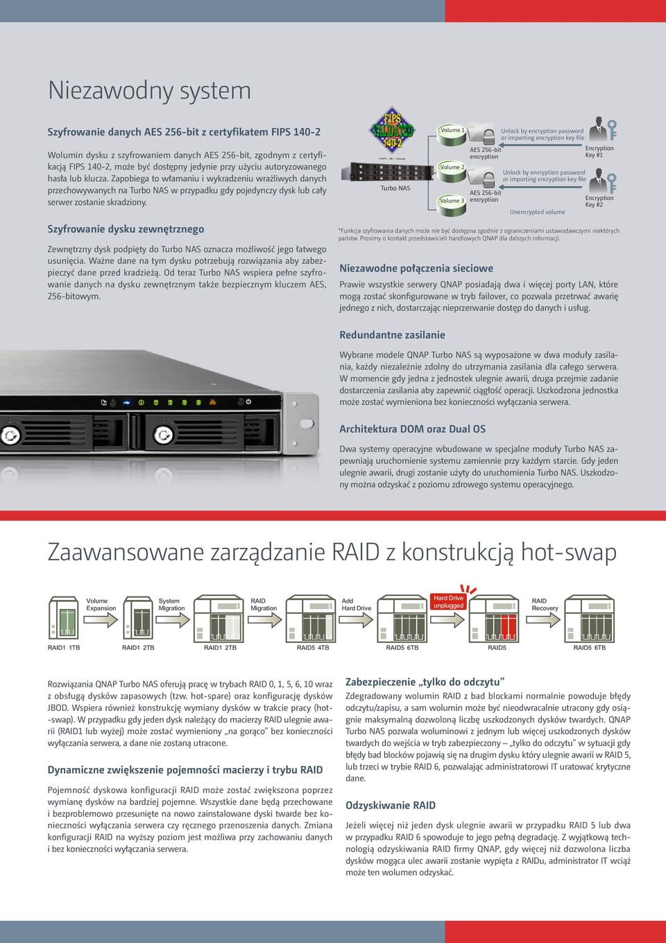 Turbo NAS Volume 1 Volume 2 Volume 3 AES 256-bit encryption AES 256-bit encryption Unlock by encryption password or importing encryption key file Unlock by encryption password or importing encryption