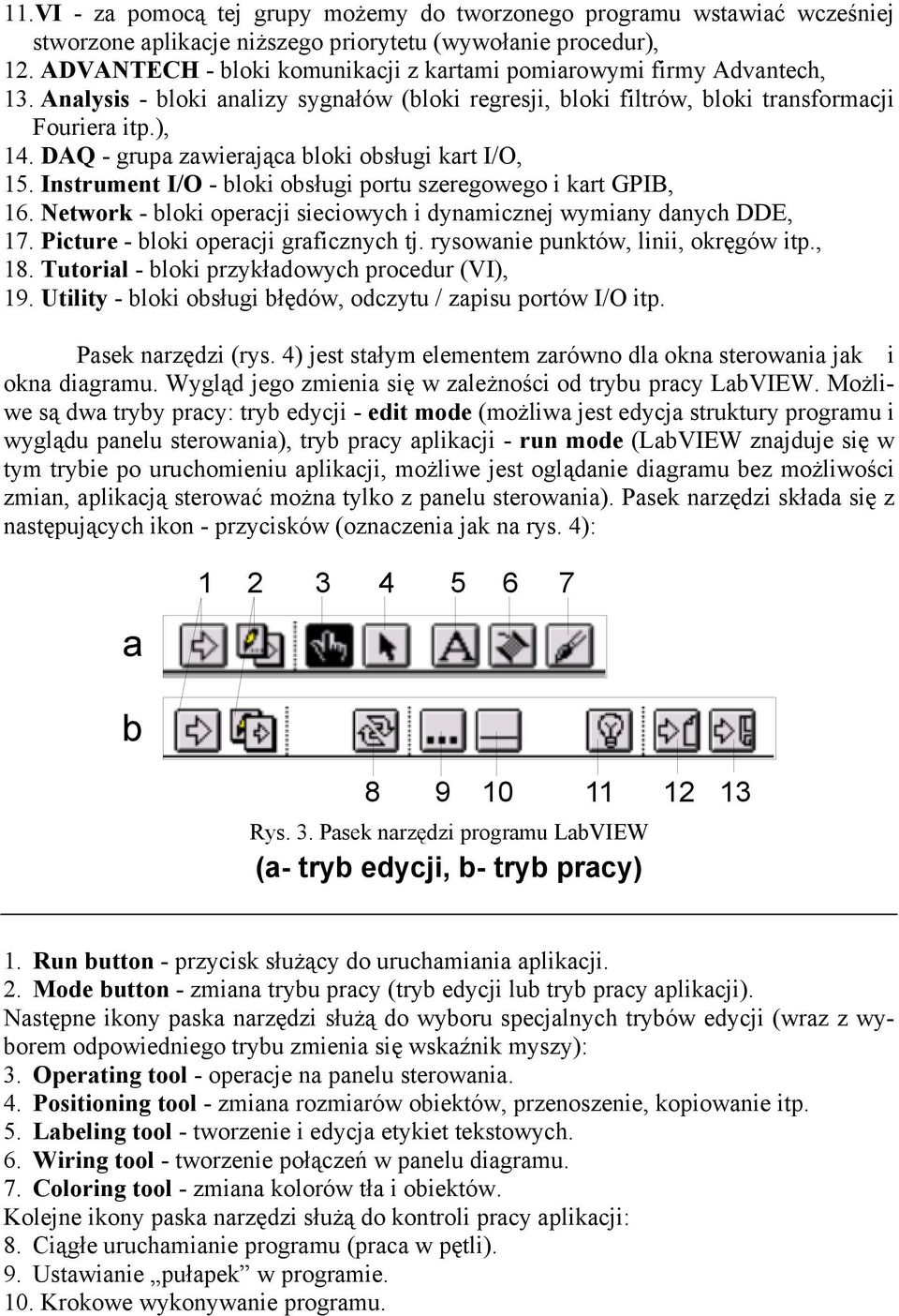 DAQ - grupa zawierająca bloki obsługi kart I/O, 15. Instrument I/O - bloki obsługi portu szeregowego i kart GPIB, 16. Network - bloki operacji sieciowych i dynamicznej wymiany danych DDE, 17.