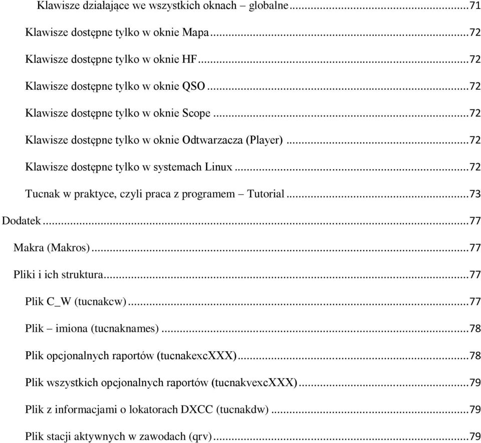 .. 72 Tucnak w praktyce, czyli praca z programem Tutorial... 73 Dodatek... 77 Makra (Makros)... 77 Pliki i ich struktura... 77 Plik C_W (tucnakcw)... 77 Plik imiona (tucnaknames).