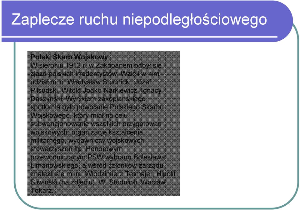 Wynikiem zakopiańskiego spotkania było powołanie Polskiego Skarbu Wojskowego, który miał na celu subwencjonowanie wszelkich przygotowań wojskowych: organizację