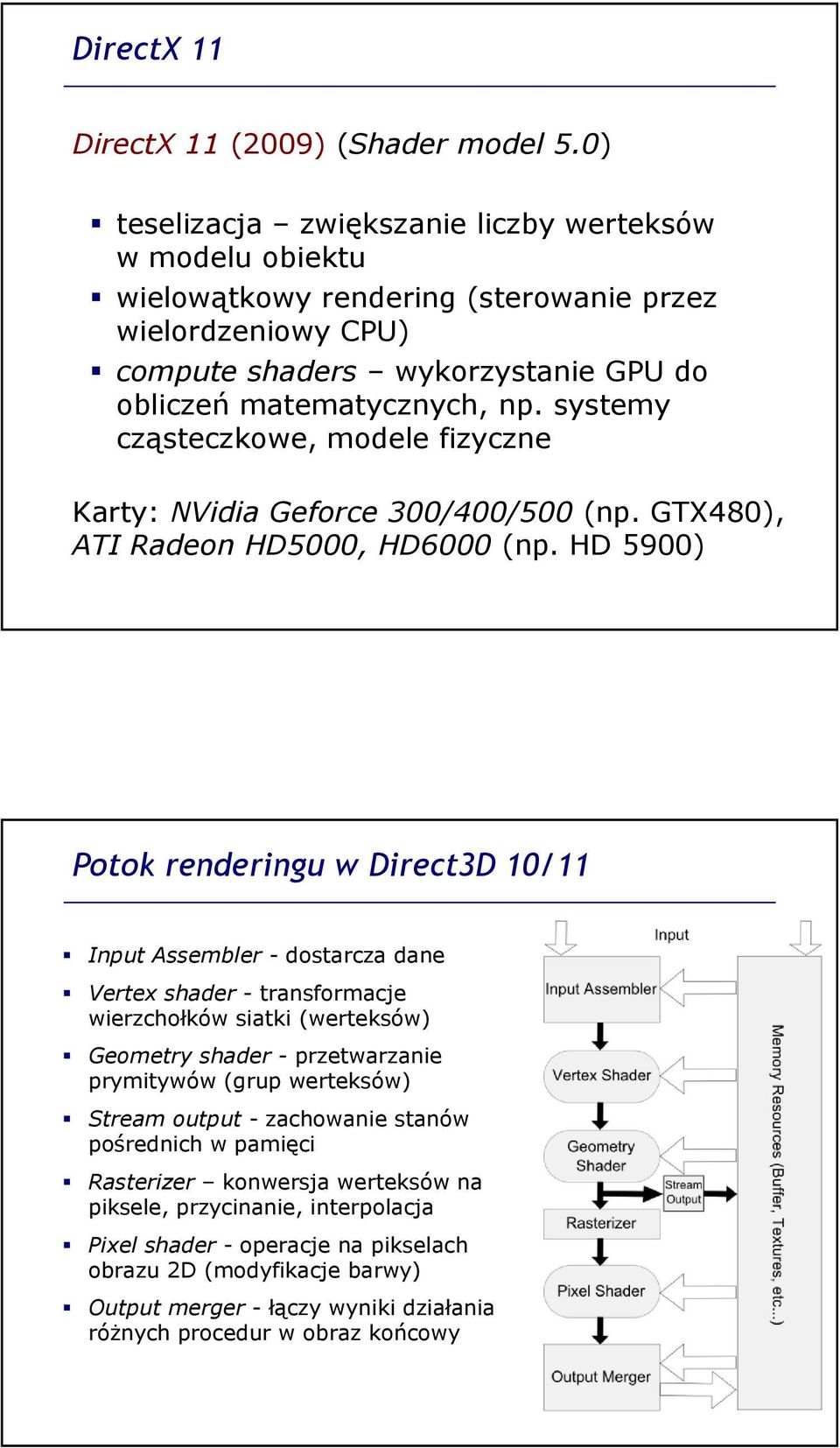 systemy cząsteczkowe, modele fizyczne Karty: NVidia Geforce 300/400/500 (np. GTX480), ATI Radeon HD5000, HD6000 (np.