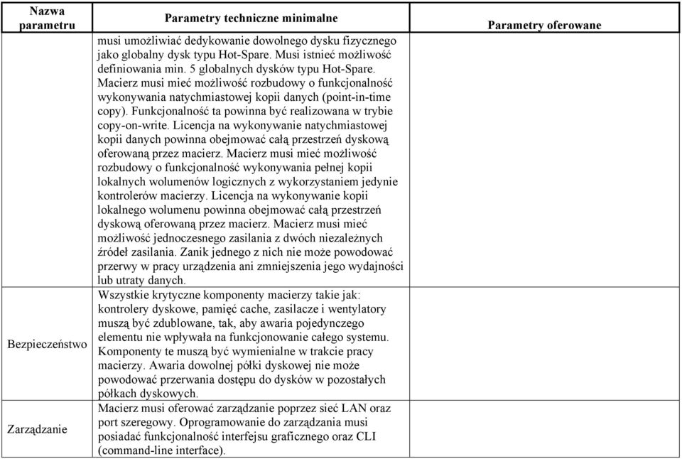 Licencja na wykonywanie natychmiastowej kopii danych powinna obejmować całą przestrzeń dyskową oferowaną przez macierz.