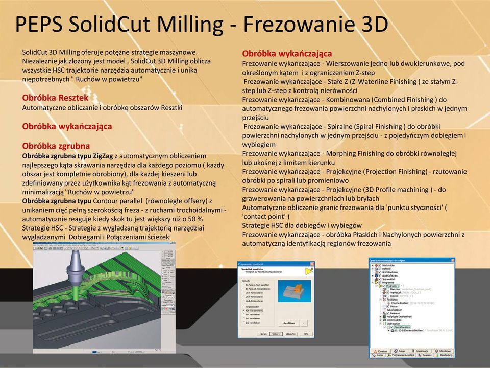 i obróbkę obszarów Resztki Obróbka wykańczająca Obróbka zgrubna Obróbka zgrubna typu ZigZag z automatycznym obliczeniem najlepszego kąta skrawania narzędzia dla każdego poziomu ( każdy obszar jest