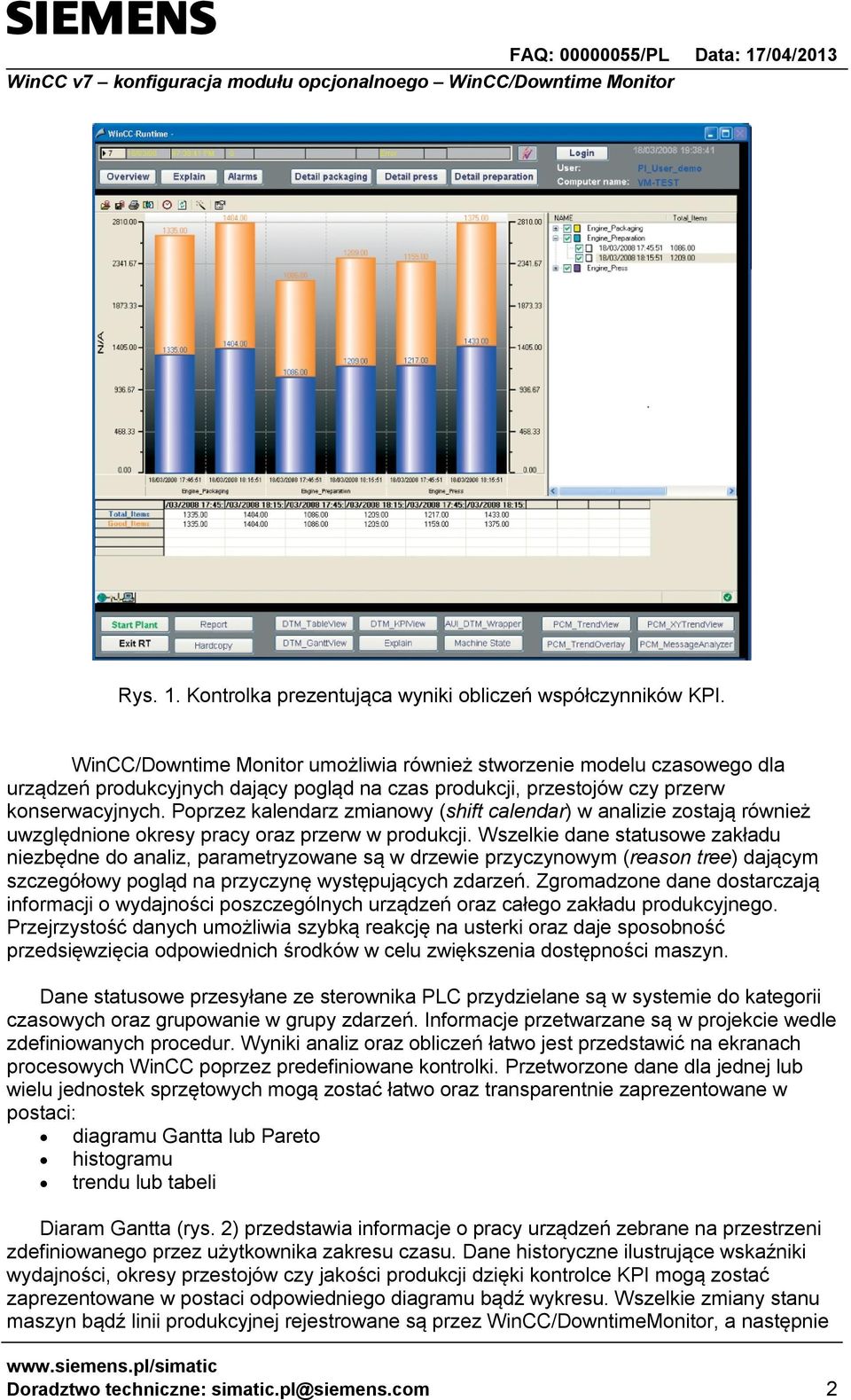 Poprzez kalendarz zmianowy (shift calendar) w analizie zostają również uwzględnione okresy pracy oraz przerw w produkcji.