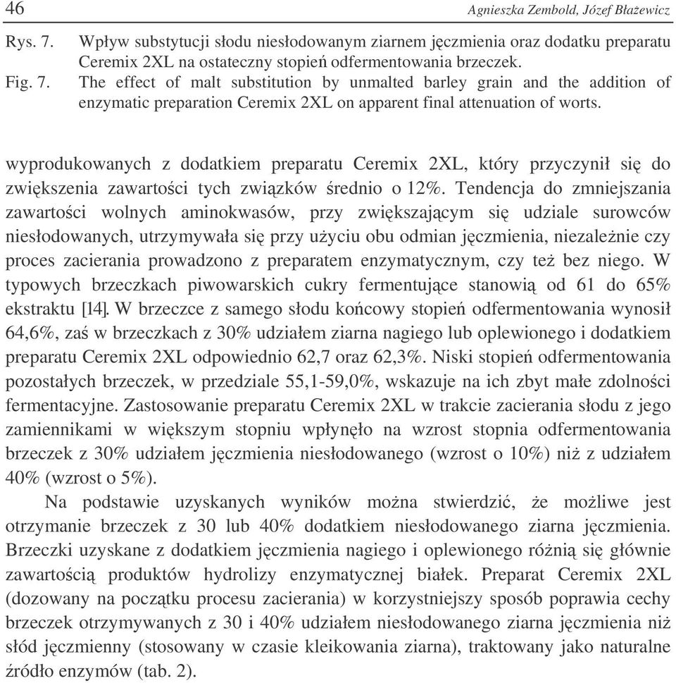 wyprodukowanych z dodatkiem preparatu Ceremix 2XL, który przyczynił si do zwikszenia zawartoci tych zwizków rednio o 12%.