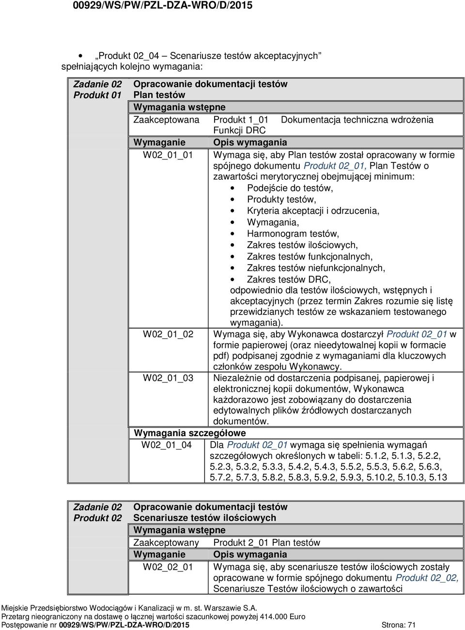 merytorycznej obejmującej minimum: Podejście do testów, Produkty testów, Kryteria akceptacji i odrzucenia, Wymagania, Harmonogram testów, Zakres testów ilościowych, Zakres testów funkcjonalnych,