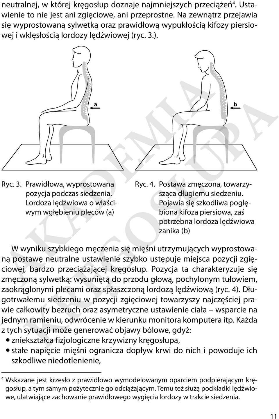 Lordoza lędźwiowa o właściwym wgłębieniu pleców (a) Ryc. 4. Postawa zmęczona, towarzysząca długiemu siedzeniu.