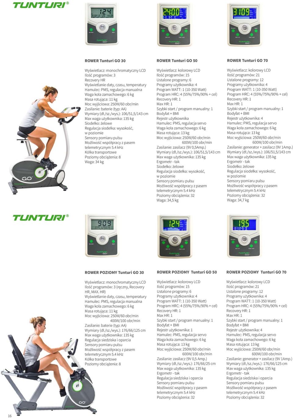 ): 106/51,5/143 cm Max waga użytkownika: 135 kg Siodełko: żelowe Regulacja siodełka: wysokość, w poziomie Sensory pomiaru pulsu Możliwość współpracy z pasem telemetrycznym 5.