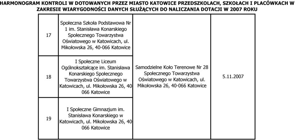 Stanisława Konarskiego Społecznego Towarzystwa Oświatowego w Katowicach, ul.