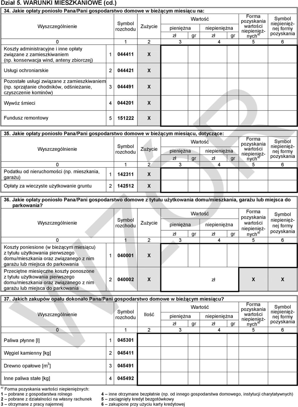 zamieszkiwaniem (np. sprzątanie chodników, odśnieżanie, 3 044491 X czyszczenie kominów) Wywóz śmieci 4 044201 X Fundusz remontowy 5 151222 X 35.
