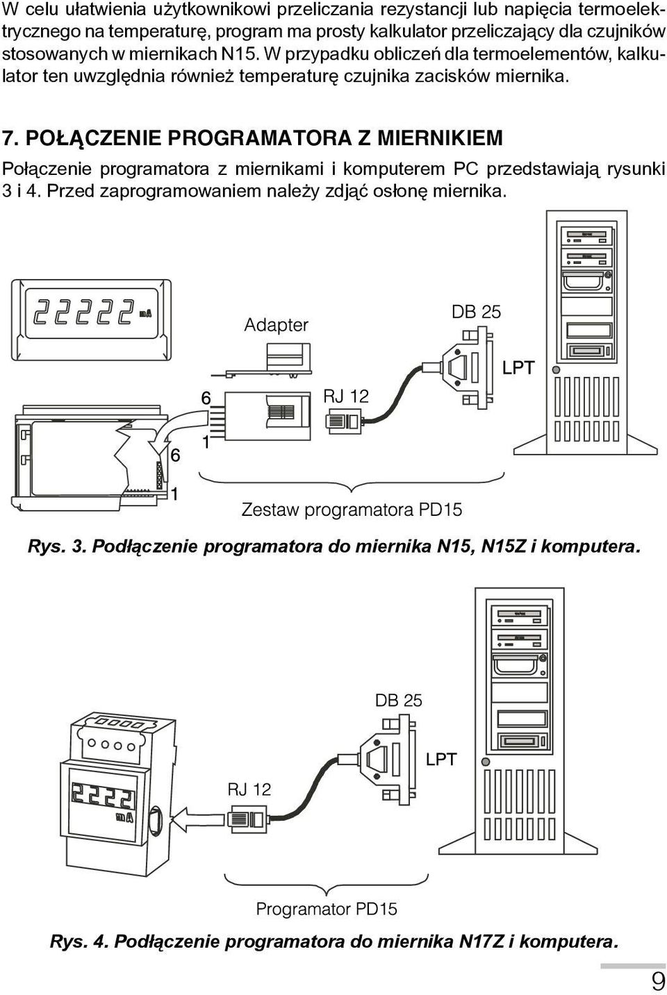 7. Po czenie programatora z miernikiem Po³¹czenie programatora z miernikami i komputerem PC przedstawiają rysunki 3 i 4.