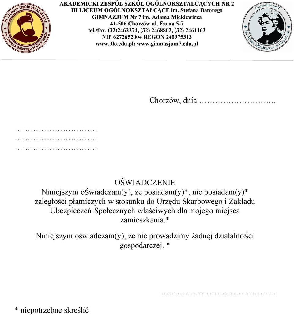 zaległości płatniczych w stosunku do Urzędu Skarbowego i Zakładu Ubezpieczeń