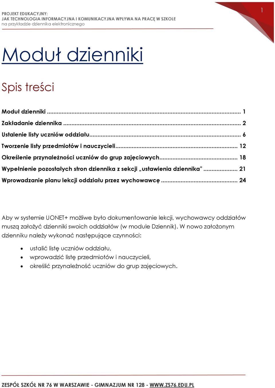 .. 21 Wprowadzanie planu lekcji oddziału przez wychowawcę.