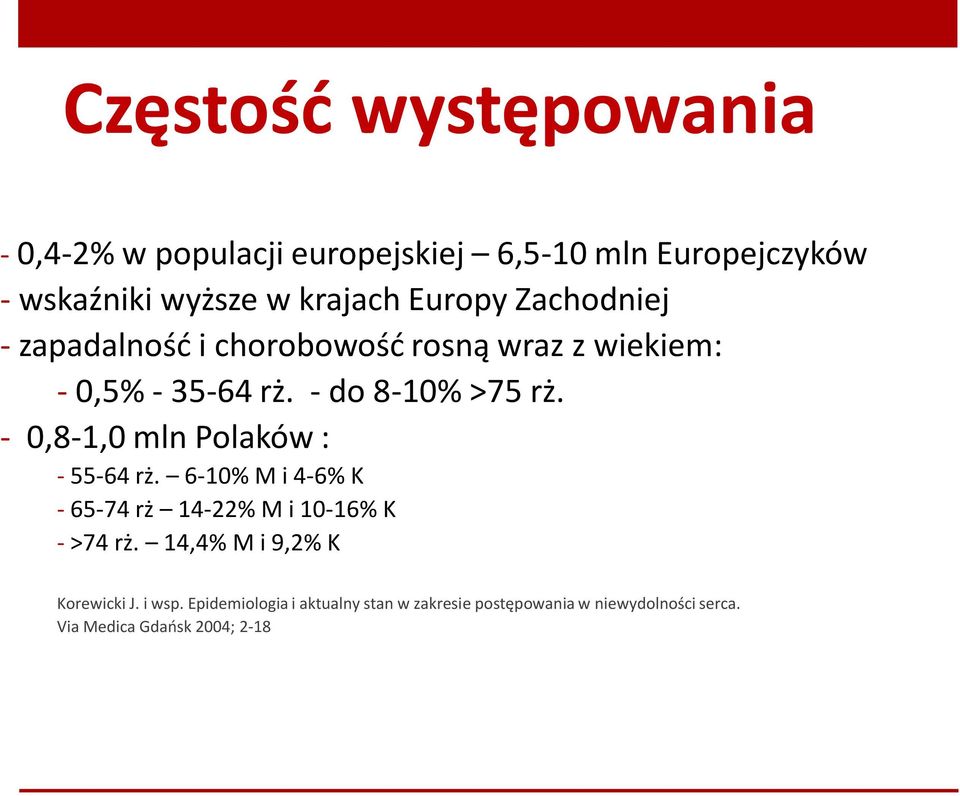 - 0,8-1,0 mln Polaków : - 55-64 rż. 6-10% M i 4-6% K - 65-74 rż 14-22% M i 10-16% K - >74 rż.